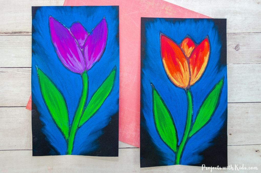 chalk pastel tulip art project for kids to make
