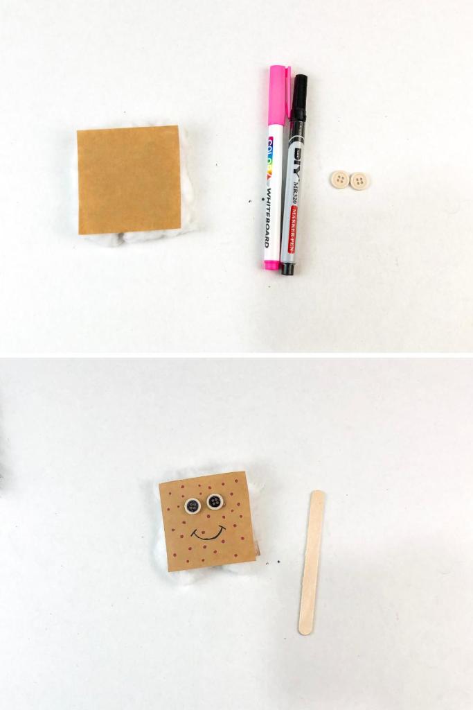 add eyes and mouth to S'mores puppet