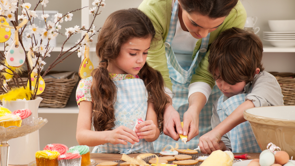 baking sweet treats to celebrate Easter with kids