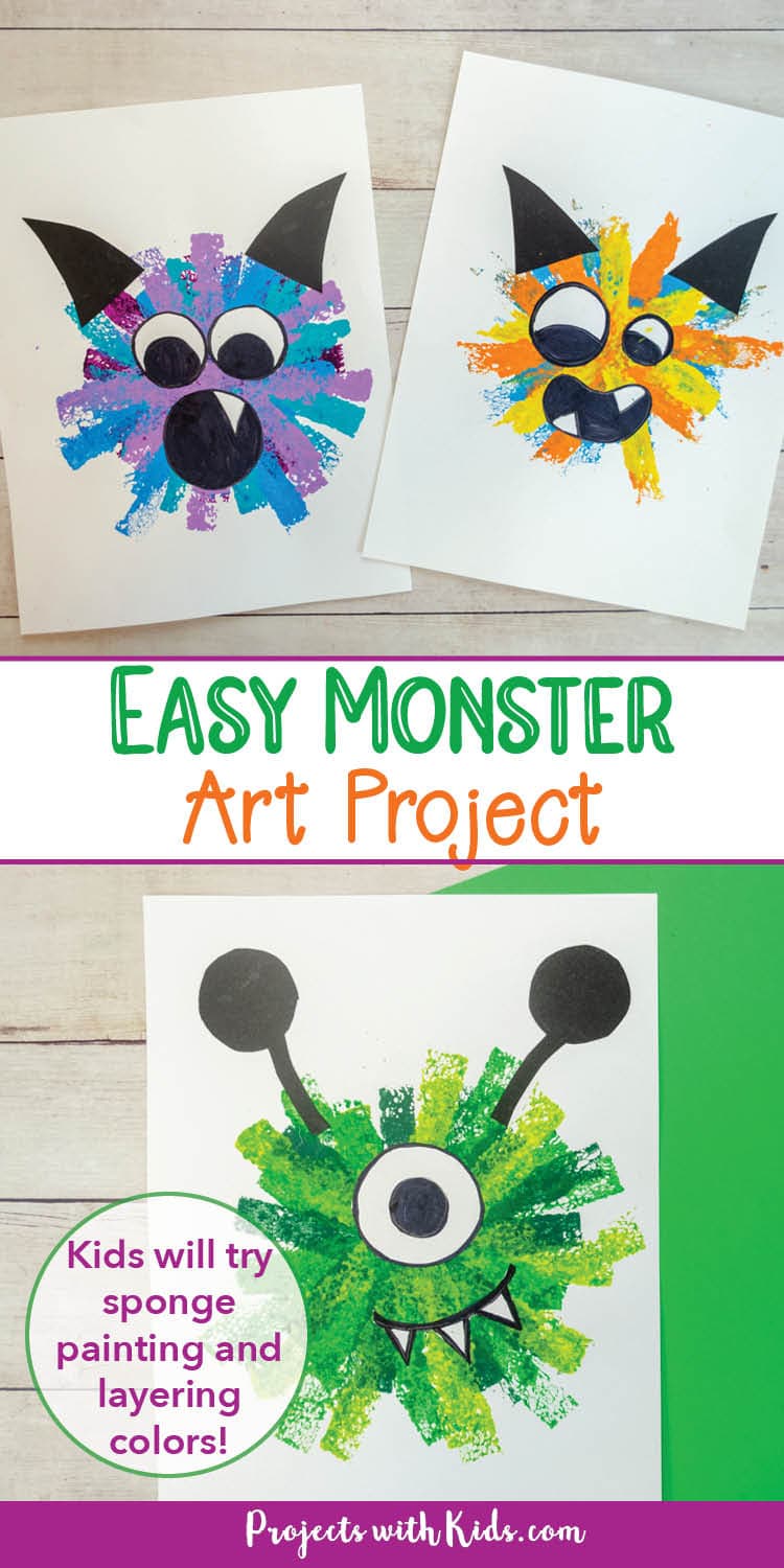 Sponge painted monsters art project for preschool and early elementary.