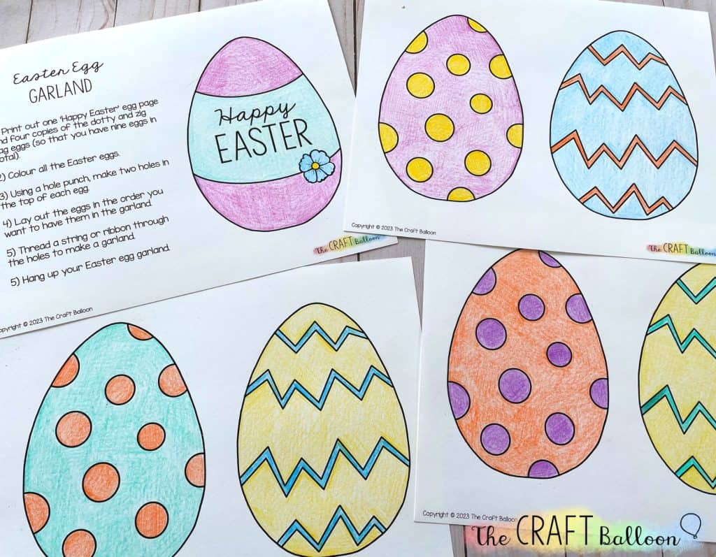 Coloured-in Easter eggs for garland.
