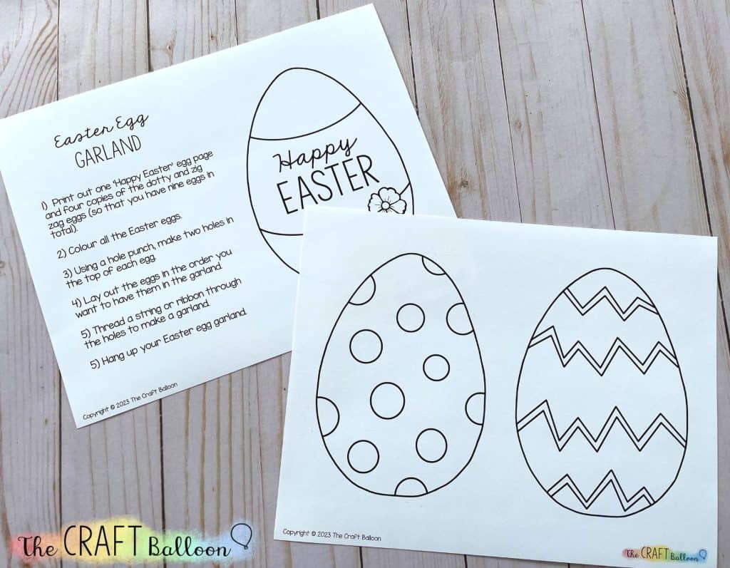 Easter egg garland printable template (two pages)