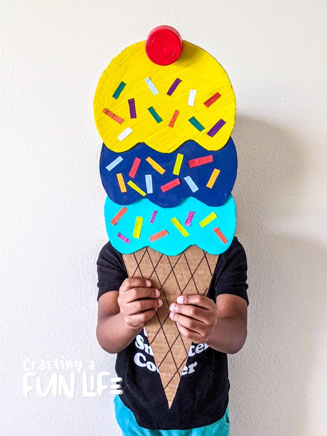 summer crafts for kids, cardboard ice cream cone for kids, ice cream crafts for kids